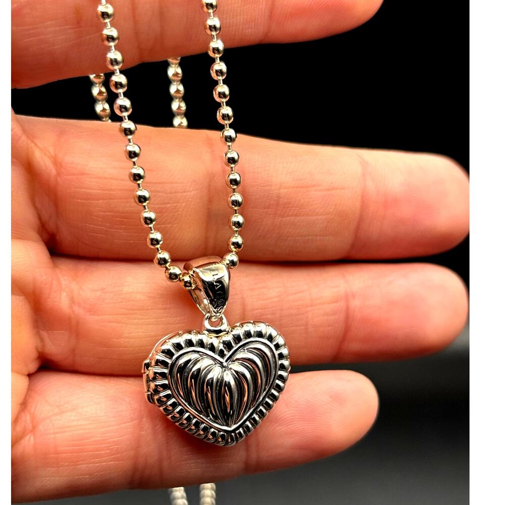 Lagos Beloved Fluted Heart Sterling Silver Locket Necklace Caviar Bead Chain NWT